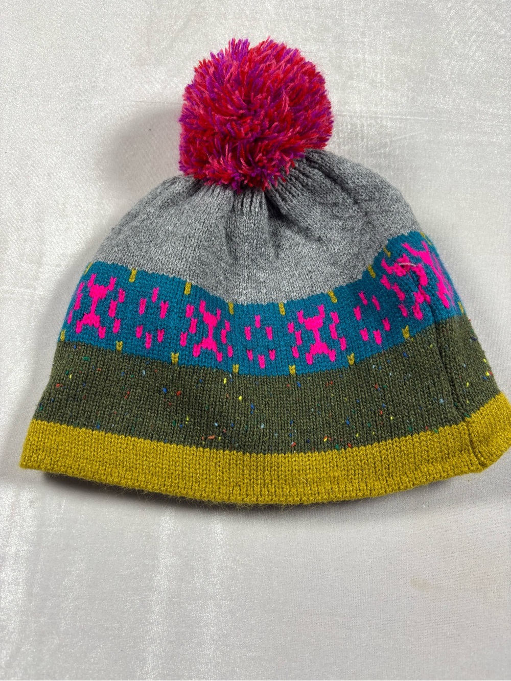 Natural Life Colorful Fair Isle Pom Pom Beanie Winter Knit Hat Kids One Size